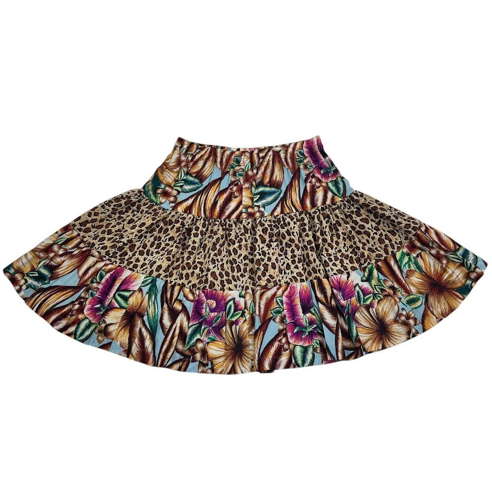 Surya Boho 100% Rayon Floral/Animal Print Tiered Flowy Skirt Women's Size Medium